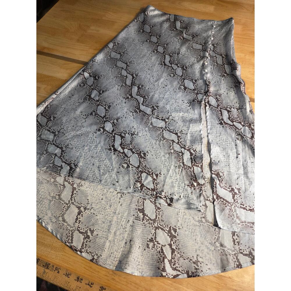 TCEC Snake Print Satin Hi-Lo Bias Cut Skirt Y2k 2000's Large Side Zip Button - Picture 2 of 12